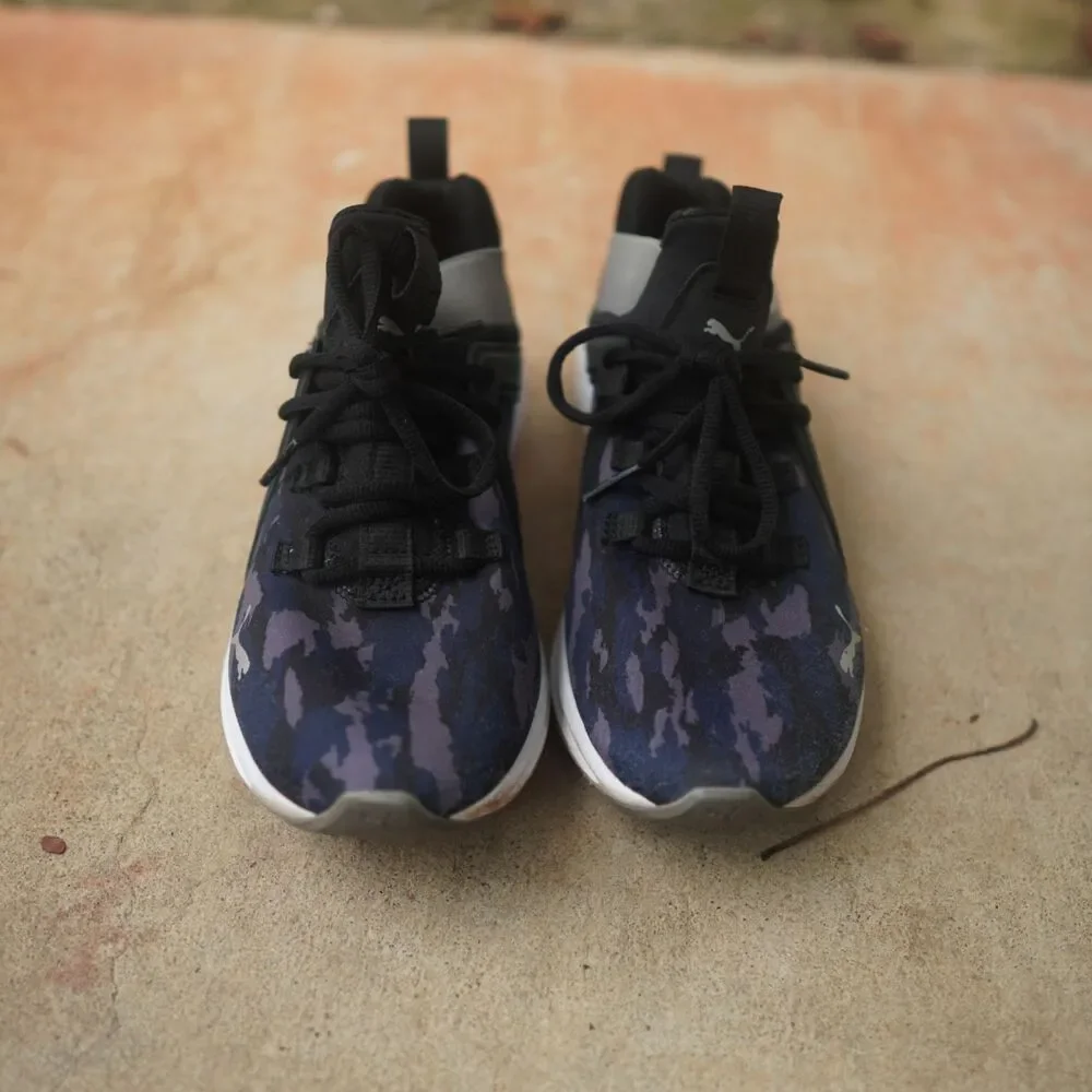 PUMA Enzo 2 Camo Youth Boys Running Shoes Size 4.5 Black Blue Sneakers Gym